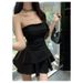 Summer Hot Girl Two-Piece Set Women Fashion Sexy Zipper Split Tube Top + High Waist Puff Skirt Pants_ecoleips.com