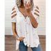 2026 European And American Cross-Border Wish Foreign Trade V-Neck Zipper Printed Short Sleeve Loose T-Shirt Women's_ecoleips.com