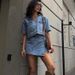 Workwear Denim Suit Skirt Pants V-neck Short Sleeve Top Summer Women Hot Girl High Waist Irregular_ecoleips.com