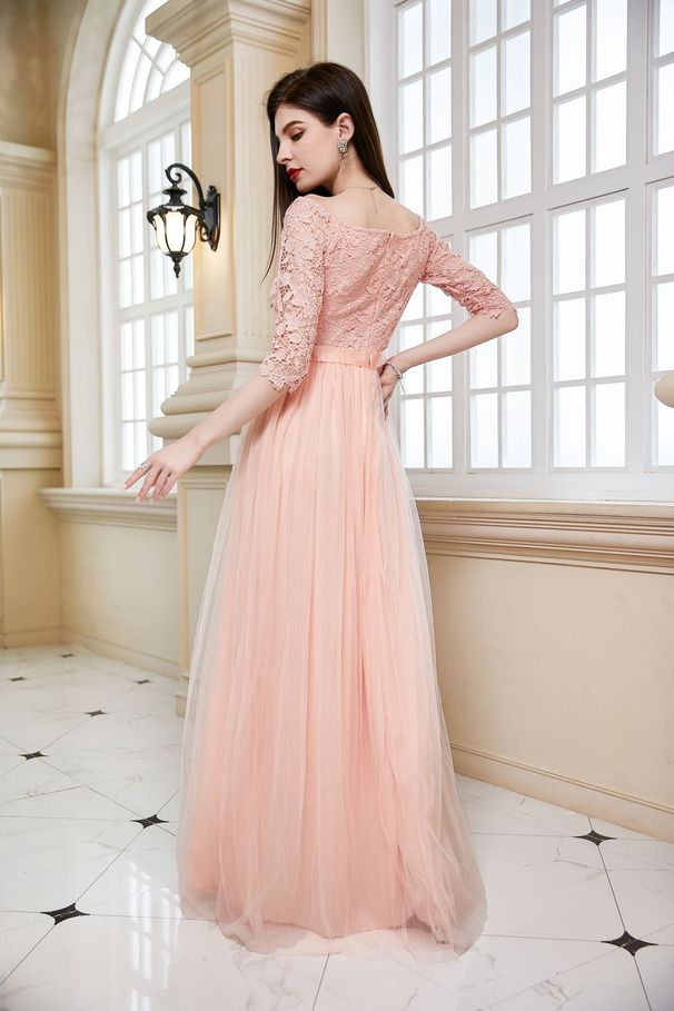 Cross-Border New Long Splicing Large Hem European And American V-Neck Evening 2025 Lace Off-Shoulder Princess Dress_ecoleips.com