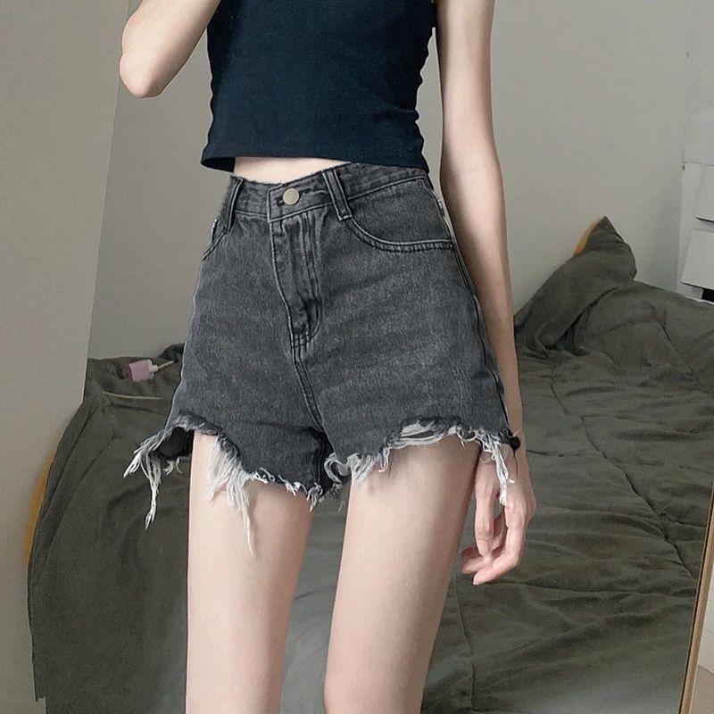 Denim Shorts Women's Summer Design Sense Thin Large Size Fat Mm Thin High Waist Hole A Word Burr Edge Hot Pants_ecoleips.com
