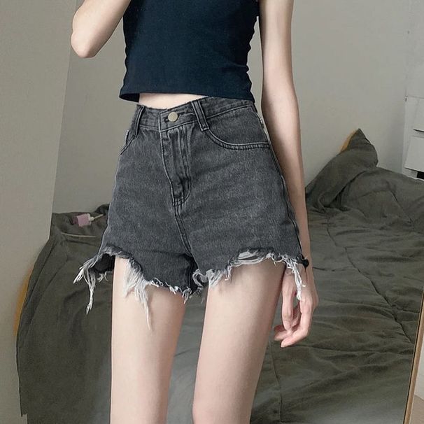 Denim Shorts Women's Summer Design Sense Thin Large Size Fat Mm Thin High Waist Hole A Word Burr Edge Hot Pants_ecoleips.com