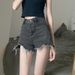 Denim Shorts Women's Summer Design Sense Thin Large Size Fat Mm Thin High Waist Hole A Word Burr Edge Hot Pants_ecoleips.com