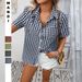 Women's Loose Fit Short Sleeve Plaid Shirt With Pocket, Casual Comfort Stretch Button Down Top For Spring Summer_ecoleips.com