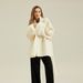 Women's Wool-Blend Double-Faced Coat - Short Length Scarf Collar Jacket With Belt, Alpaca Wool & Cashmere Touch, Elegant Office Wear_ecoleips.com