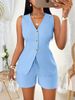 Voya Cross-Border 2025 New European And American Women's Fashion Comfortable Casual Linen Set Open Chest Tie Short_ecoleips.com