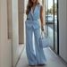 Women's Sleeveless Patchwork Suit Loose Trouser Set with Button Pocket Spring Autumn Style Cross Border Fashion_ecoleips.com