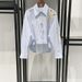 Women's Clothing Summer Blue And White Striped Five Leaf Flower Diamond Decoration Hollow POLO Collar Long Skirt Shirt Skirt 25291_ecoleips.com