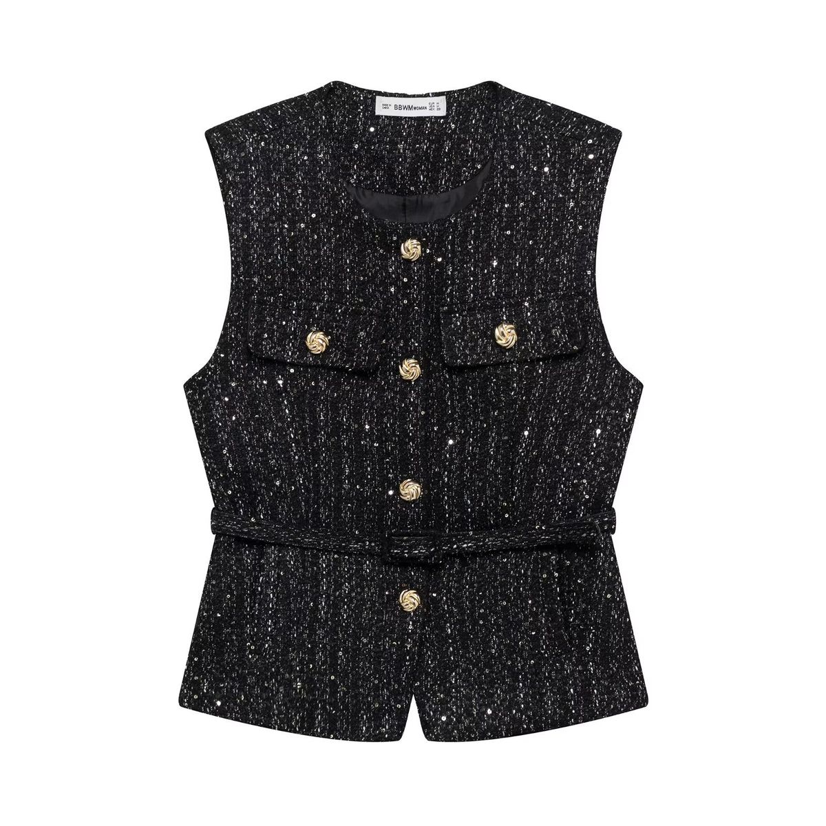 Aria Basics ZARZ Custom-made European And American Style New Women's Clothing Classic Fashion Versatile Belted Sequined Woolen Vest_ecoleips.com