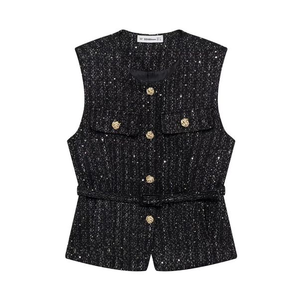 Aria Basics ZARZ Custom-made European And American Style New Women's Clothing Classic Fashion Versatile Belted Sequined Woolen Vest_ecoleips.com