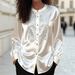 Elegant Satin Blouse With Sequin & Contrast Panel Detailing - Round Neck Drop Shoulder Long Sleeve Shirt For Women, Office & Casual Wear_ecoleips.com