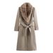 Women's Wool Blend Coat With Luxe Faux Fur Collar – Elegant Lace Trim, Mid-Length Trench Style For Early Spring (Black/Khaki, Sizes XS-L_ecoleips.com