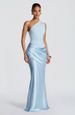 Women's Clothing Elegant One Shoulder Asymmetrical Neckline Pleated Satin Long Dress Style High Waisted Slim Fit Bodycon_ecoleips.com