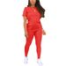 Women's Clothing Women's Simple Solid Color Gradient Print Round Neck T-Shirt And Trousers Clothing Set Short Sleeve Top_ecoleips.com