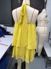 Women's Slim Fit Halter Neck Backless Top With Cinching Waist And Puffy Short Skirt Style Solid Color Vacation Wear_ecoleips.com