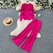 Women's European American Style V Neck Cardigan Top Wide Leg Trousers Knit Two Piece Set Slim Fit Elegant Autumn Winter_ecoleips.com