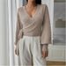 Women's V-Neck Wool Blend Sweater Top - Elegant Cross Strap Design, Winter Pullover For Casual & Office Wear_ecoleips.com