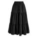 Women's Solid Color Patchwork Pleated Midi Skirt with Elastic Pocket Casual Vintage Style Bottoms_ecoleips.com