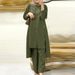 2025 Muslim Women's Fashion Two-Piece Set Elegant Solid Color Side Slit Long Shirt Wide-Leg Pants Outfit_ecoleips.com