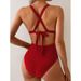 New Metal Ring Tie Pure Color Triangle One Piece Swimsuit For Women High Elasticity No Sleeve Adult Swimwear Water Sport_ecoleips.com
