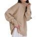 Women's Clothing Oversized High Neck Sweater - Women's Loose Fit Knit Pullover (Viscose-Spandex Blend, Classic Solid Colors)_ecoleips.com