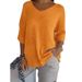 Basic Casual Knit Sweater With Slimming V-Neck And 7/10 Sleeves In Solid Color, Perfect For Women's Undergarments_ecoleips.com
