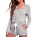 Women's Casual Home Wear Shorts Set Button Down Long Sleeved Comfortable With Pockets Drawstring Detail Autumn Wear_ecoleips.com