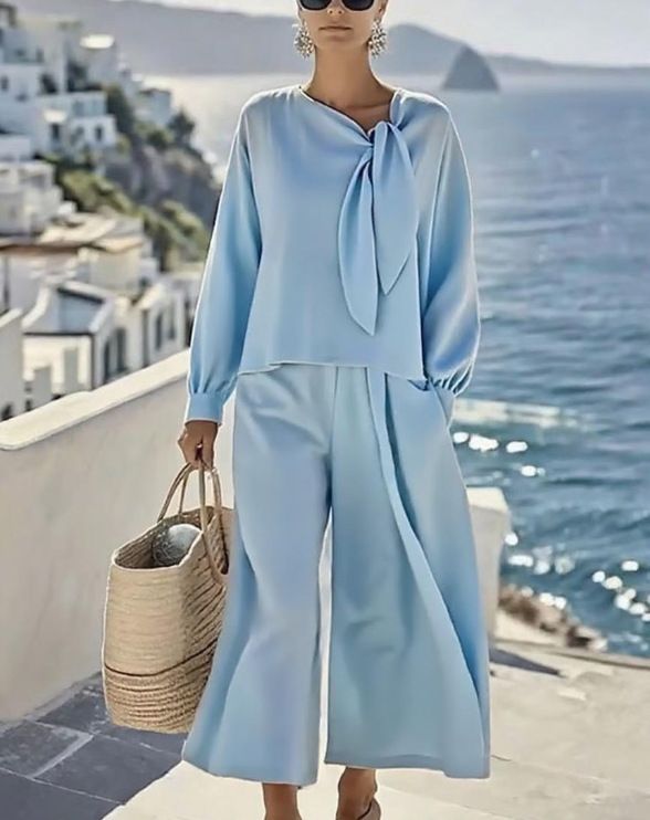 Women's Casual Long Sleeve Top & Pants Set - Autumn Essentials In Solid Colors (S-XXXL) | Soft Polyester Fabric | Elegant & Comfortable Lounge Wear_ecoleips.com