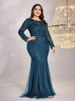 Elegant plus Size Women's Dress Long Sleeve round Neck Slim Fit Fishtail Skirt Bridesmaid Banquet Toast Evening Gown_ecoleips.com