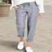 Suitable For All Seasons 2021 Women's Long Pants With Drawstring Pockets, Loose Fit Linen Trousers For Women_ecoleips.com