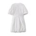 European And American Summer New Women' Fahion Veratile White V-neck Embroidered Wait-cinching Puff Sleeve Mini_ecoleips.com