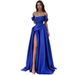 Elegant Off-Shoulder Blue Evening Dress Ball Gown for Women for Parties And Special Occasions_ecoleips.com