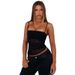 Women's Slim Fit Pleated Camisole T-Shirt Solid Color Mesh European American Style Summer Top_ecoleips.com