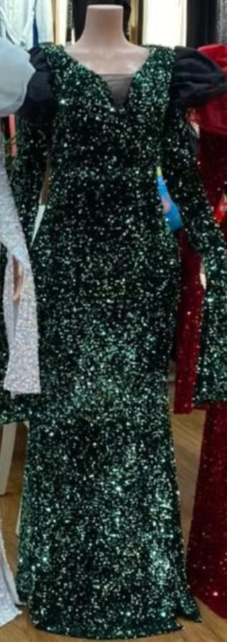 Women's Clothing Plus Size Clothes"Elegant Long Sequined Wool Dress For Women - Slim Fit Plus Size V-Neck Party Wear_ecoleips.com
