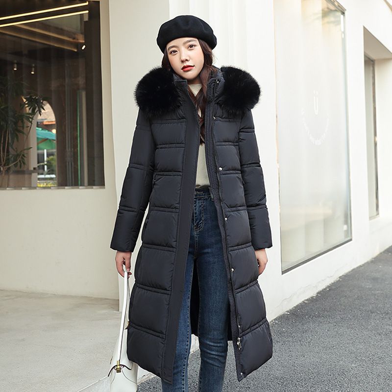 Women's Long Padded Coat With Faux Fur Hooded Winter Jacket Warm Outwear Slim Fit Windproof_ecoleips.com