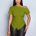 2025 Summer Women's Solid Color Simple Asymmetrical Neckline Irregular Hem Short Sleeve Slimming Top 2026 New Model_ecoleips.com