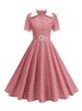 Vintage Women's Summer Dress Pink Polka Dot Peter Pan Collar Sweet Short Sleeve A-Line For Diner & Party_ecoleips.com