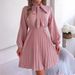 Women's Clothing Spring And Summer Temperament Tie Waist Long Sleeve Pleated Skirt_ecoleips.com