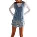Women's Clothing New Pocket Sling Adjustable Strap Washed Denim Jumpsuit Shorts_ecoleips.com