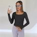European And American Style Women's Slim Fit T-Shirt Cross Border Long Sleeve Cropped Pullover Milk Silk Short Style Beauty Clothes For Autumn_ecoleips.com