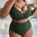 plus Size Halter High Waisted Bikini Swimsuit Solid Color European American Style Sexy Bikini Set for Women Wire-Free Chest Pad_ecoleips.com