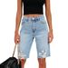 Women'sClothing High Elastic Small Feet Pants Mid Waist Quarter Pants Perforated Jeans_ecoleips.com