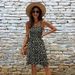 Women's High Waist Slim Fit Dress Printed Bandeau Spaghetti Strap Sexy Casual Dress_ecoleips.com