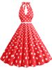 Women Vintage Halter Party Dress Summer Polka Dot Cocktail Prom Elegant Midi Dress_ecoleips.com