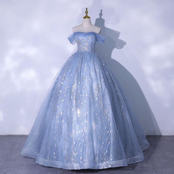 New One Shoulder Puffy Skirt Adult Performance Evening Dress_ecoleips.com