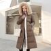 K New Women's Cotton Coat With A Long Over-the-knee Style, A Large Fur Collar, A Slimming Waist Belt, And A Hood. No Bag_ecoleips.com