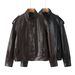 Oversized PU Leather Jacket For Women Streetwear Essential With Drop Shoulder & Zip Details (S-L, Matte Black/Chestnut, Unisex Street Style)_ecoleips.com