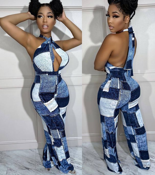 Women’s Clothing New Style Plaid Street Fashion Loose Digital Printing Sexy Jumpsuit_ecoleips.com