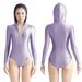 AMORESY Women Oil Glitter One-piece High Cut Swimwear Surfing Diving Hooded Quickdry Front Zipper Bodysuit Leotards Bathing Suit_ecoleips.com