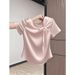 Women's Clothing Women's Style Bow Short Sleeve T-Shirt Pink Stylish Versatile Summer Top For Formal & Casual For Women_ecoleips.com